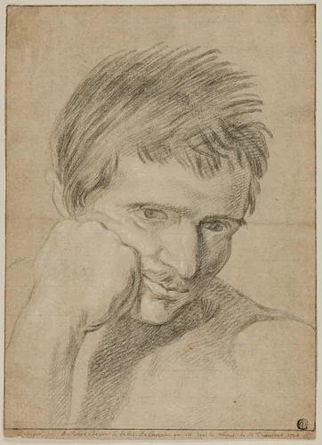 Bust of Young Man Resting Chin on Hand by Bernard Picart, drawing, 1715-1725