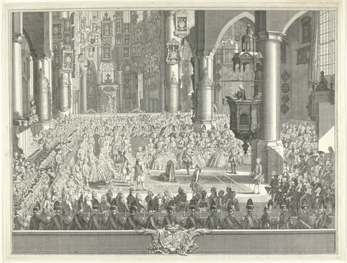 Huwelijk van Karel Christiaan van Nassau-Weilburg en Carolina, prinses van Oranje-Nassau, 1760 by Simon Fokke, print, 1759-1761