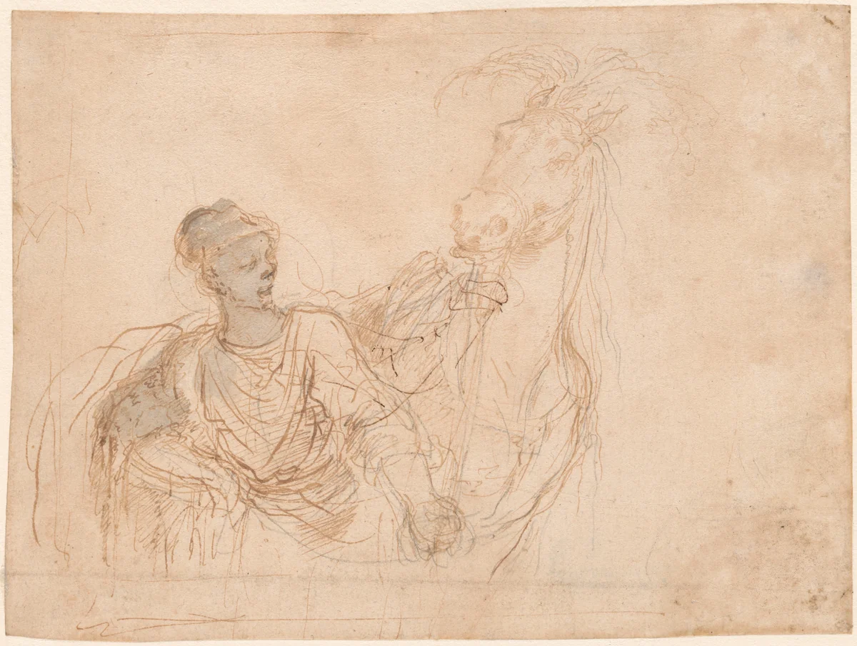 Figure Leading a Horse by Stefano della Bella, drawing, 1610-1664