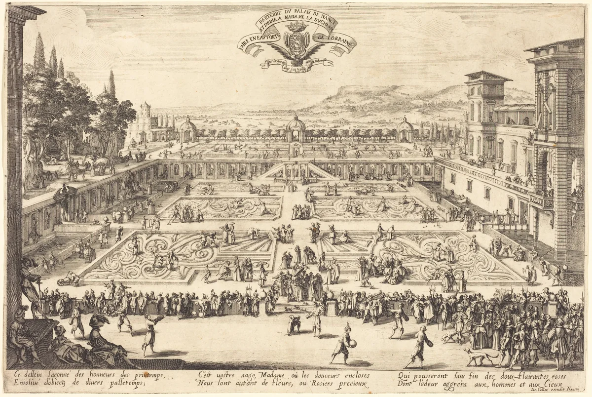 The Palace Gardens at Nancy by Jacques Callot, print, 1625