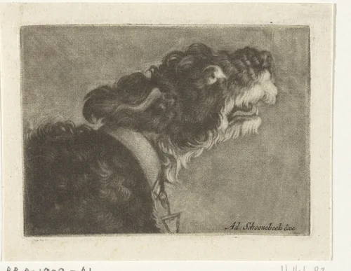 Kop van een blaffende hond by anonymous, print, 1667-1714