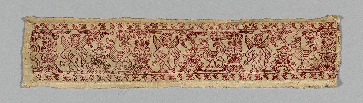 Fragment from a Border by Italy, textile, 1601-1700