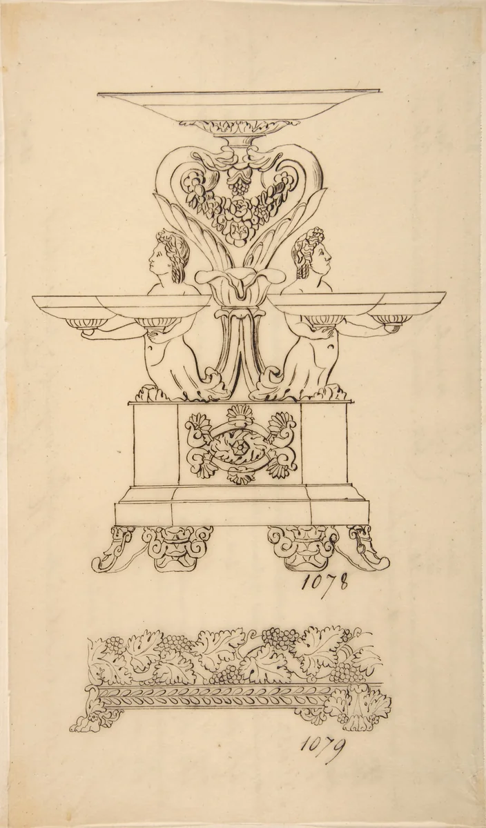 Design for a Candelabra by anonymous, drawing, 1800-1899