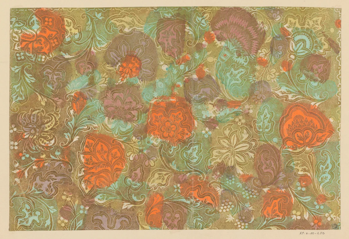 Blad met bloemen en bessen met puntenfond by Simon Haichele, other, 1740-1750