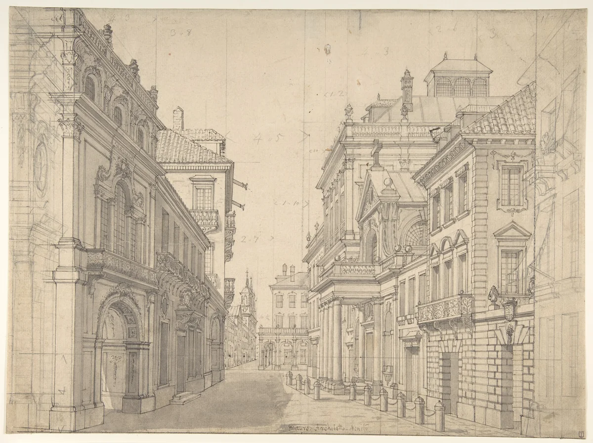 Perspective Design for a Stage Set of an Italian Cityscape by Antonio Mauro II, drawing, 1784-1797