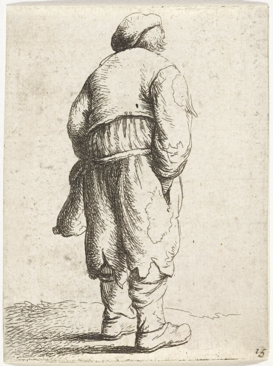 Figuur op de rug gezien met handen in de zakken by Jan Gillisz van Vliet, print, 1635
