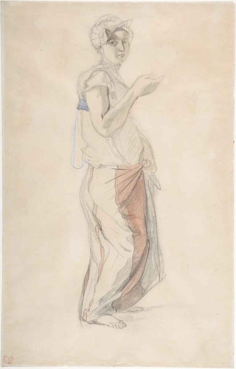 Standing Woman in Moroccan Costume by Eugène Delacroix, drawing, 1829-1839