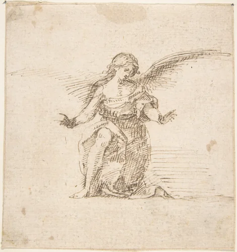 Kneeling Angel With Hands Outstretched by Pedro Duque Cornejo, drawing, 1695-1755