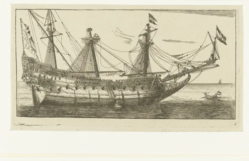 Het schip De Salamander by anonymous, print, 1730-1760