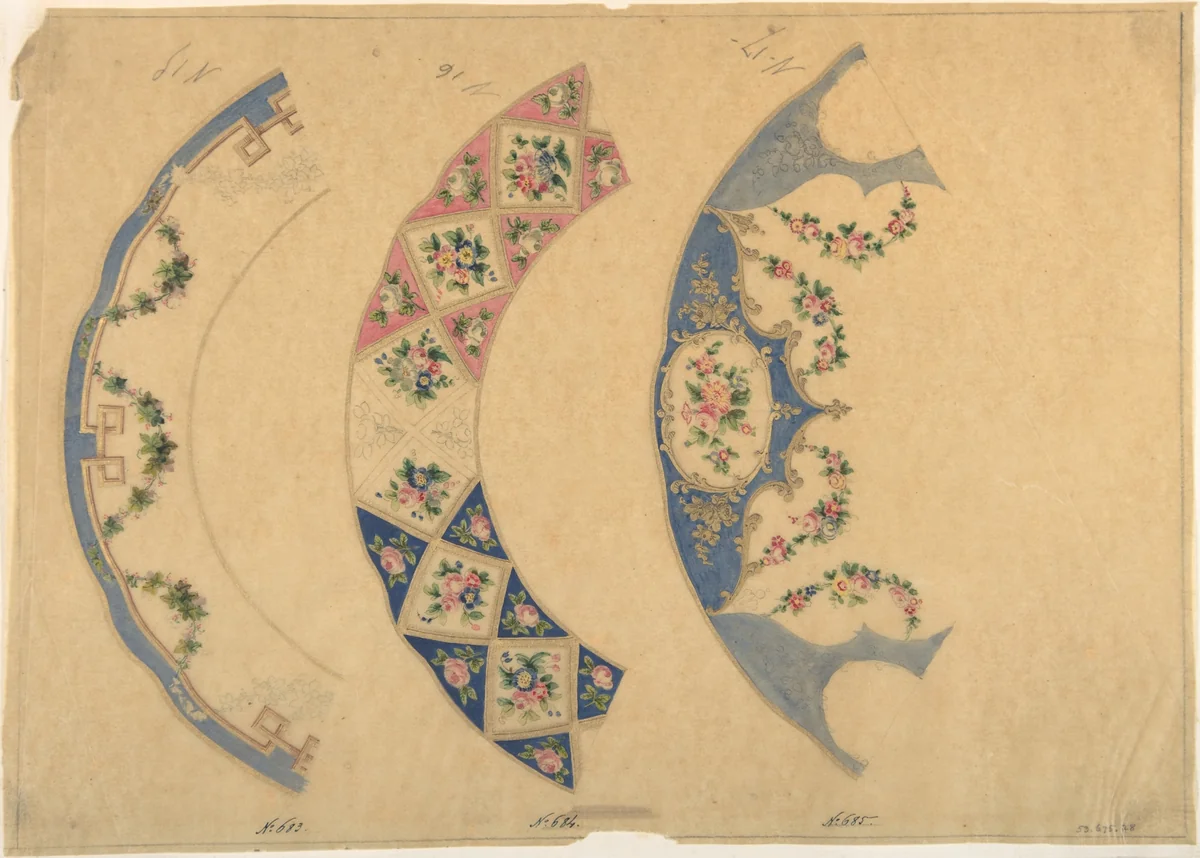 Three Designs for Plate Borders by anonymous, drawing, 1800-1899