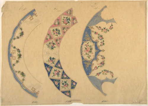 Three Designs for Plate Borders by anonymous, drawing, 1800-1899