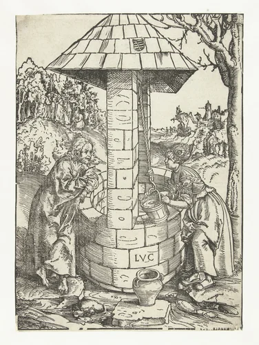 Christus en de Samaritaanse vrouw by Unknown, print, 1482-1553