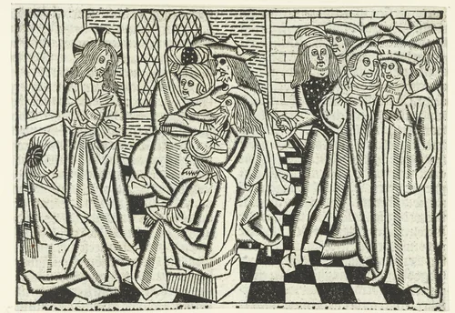 Christus predikt in een kamer by Unknown, print, 1480-1500