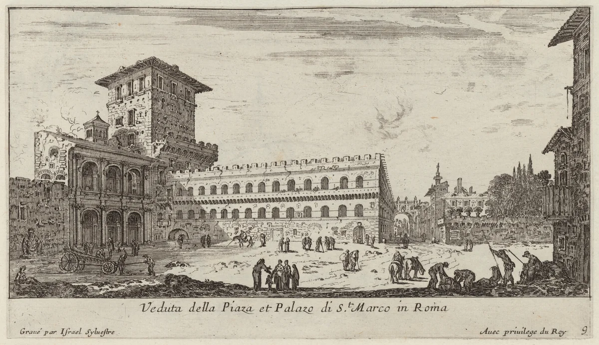 Veduta della Piaza et Palazo di St. Marco in Roma by Israël Silvestre, print, 1640-1660