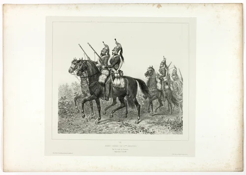 11th dragoons advance guard, from Souvenirs d’Italie: Expédition de Rome by Denis Auguste Marie Raffet, print, 1854