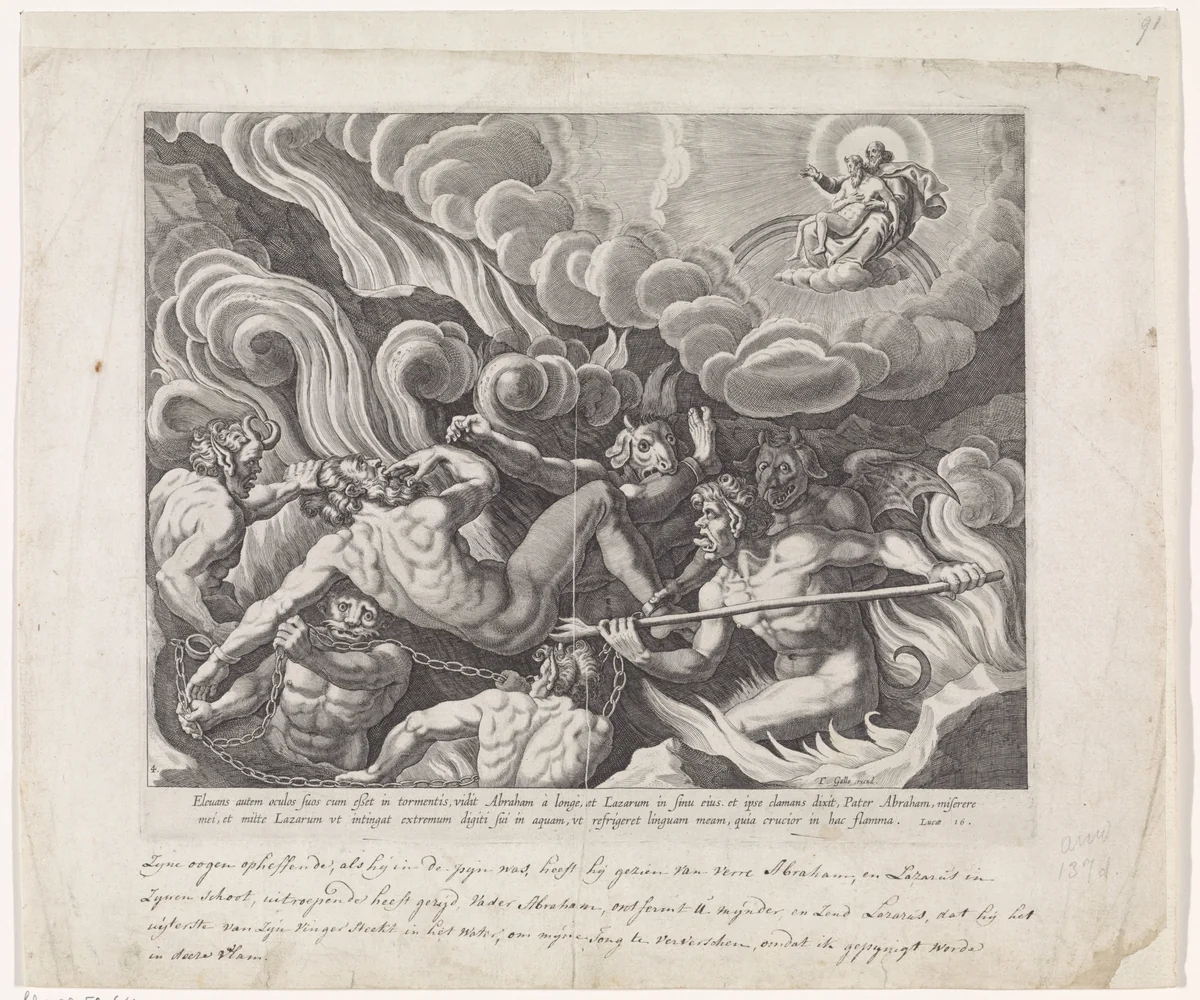 Visioen van de rijke man in de hel by Unknown, print, 1581-1633