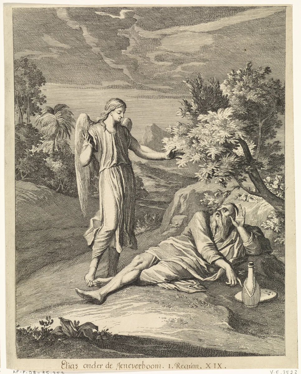 Elia en de engel by Caspar Luyken, print, 1708