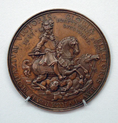 Victory of Imperial Bavarian Troops over Turks at Mohacz (Hungary), 1687 by Philipp Heinrich Müller, metalwork, 1687