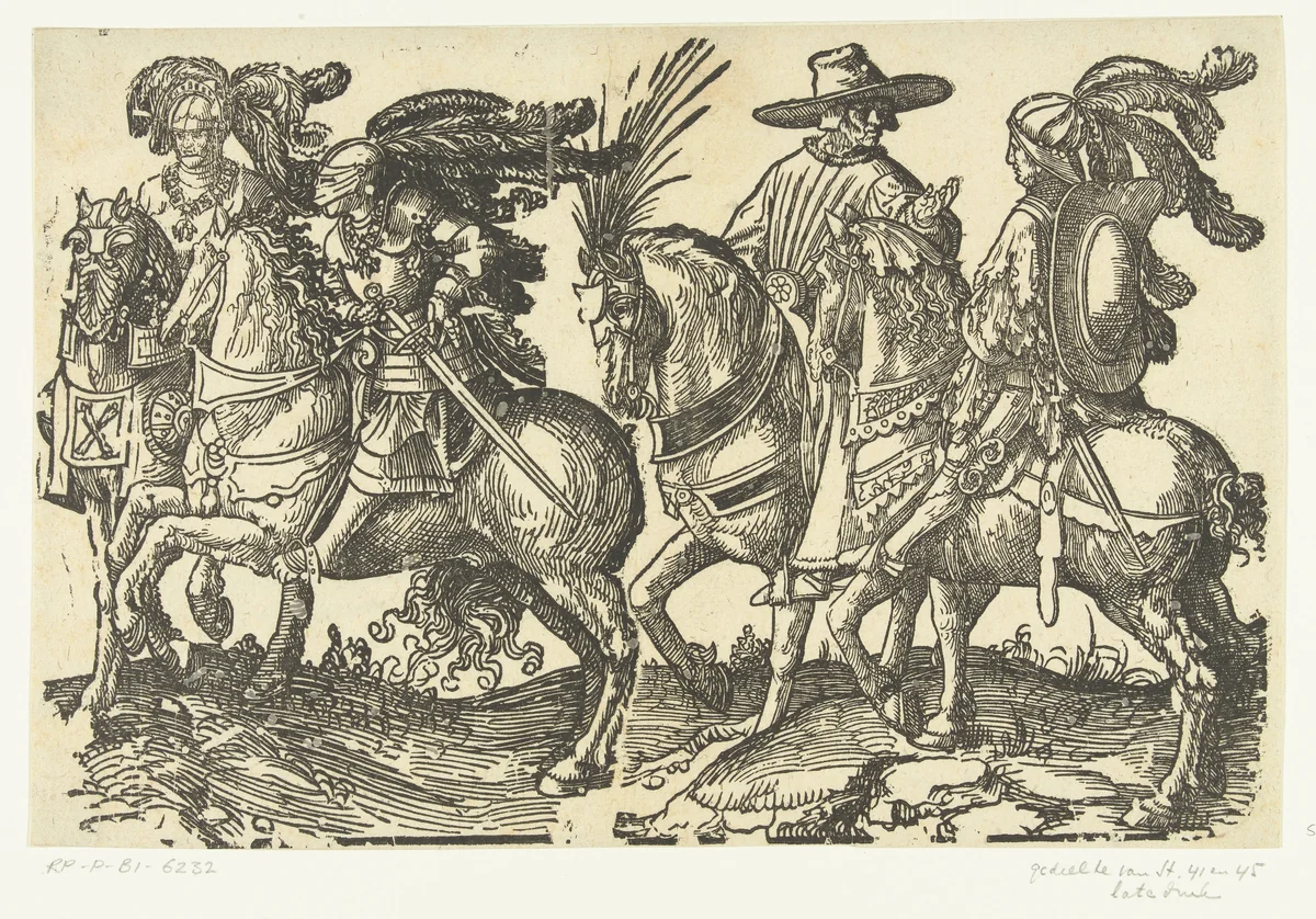 Filips de Goede, Karel de Stoute en twee ridders by Unknown, print, 1518-1533