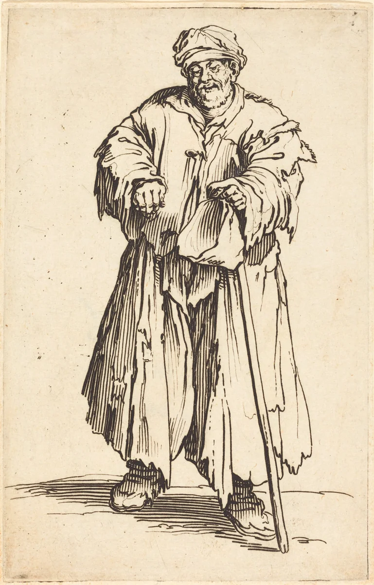 Fat Beggar with Eyes Cast Down by Jacques Callot, print, 1622