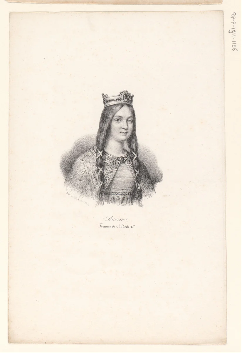 Portret van Basina van Thüringen by anonymous, print, 1818-1842