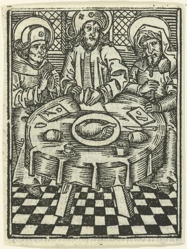 De maaltijd te Emmaüs by Unknown, print, 1490-1500