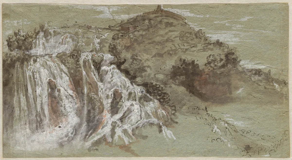 The Waterfalls at Tivoli (recto) by Joachim Franz Beich, drawing, 1704-1714