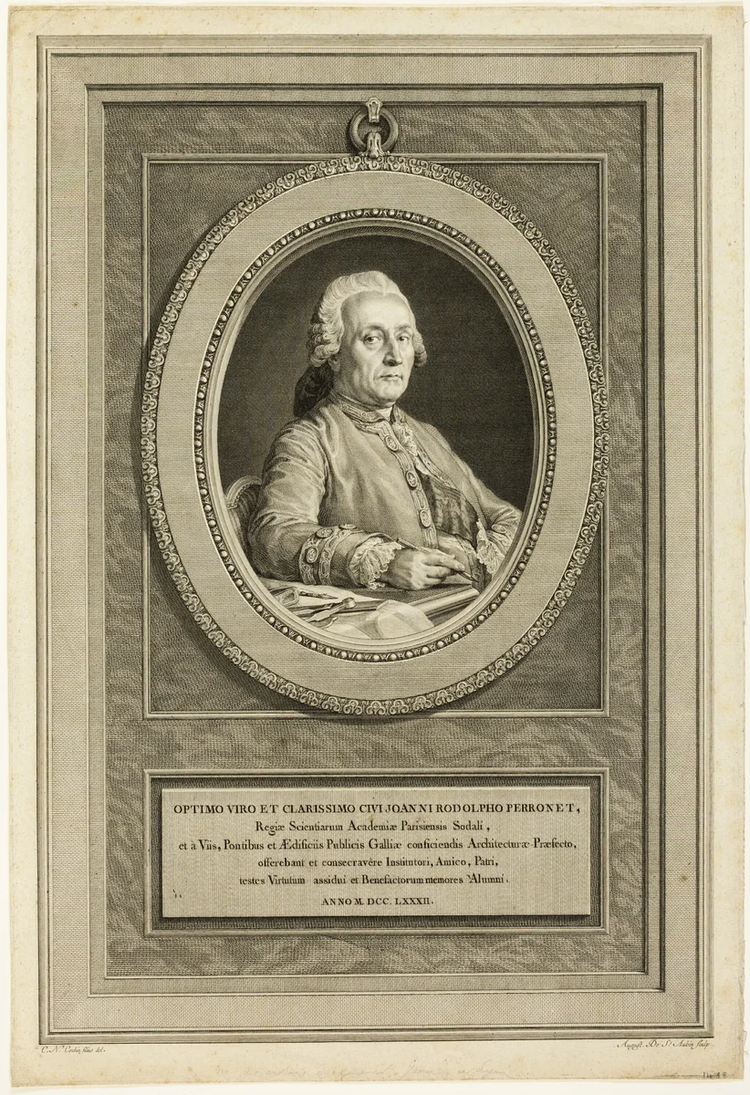 Portrait of J.R. Perronet by Augustin de Saint-Aubin, print, 1782