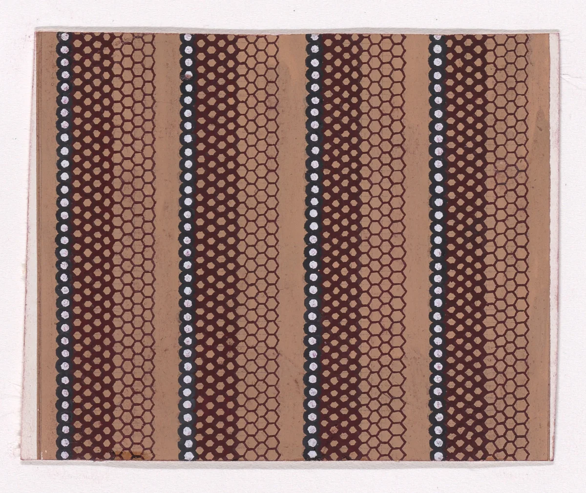 Textile Design with Vertical Stripes of Pearls and Honeycomb Pattern Over a Flat Ground by anonymous, drawing, 1840