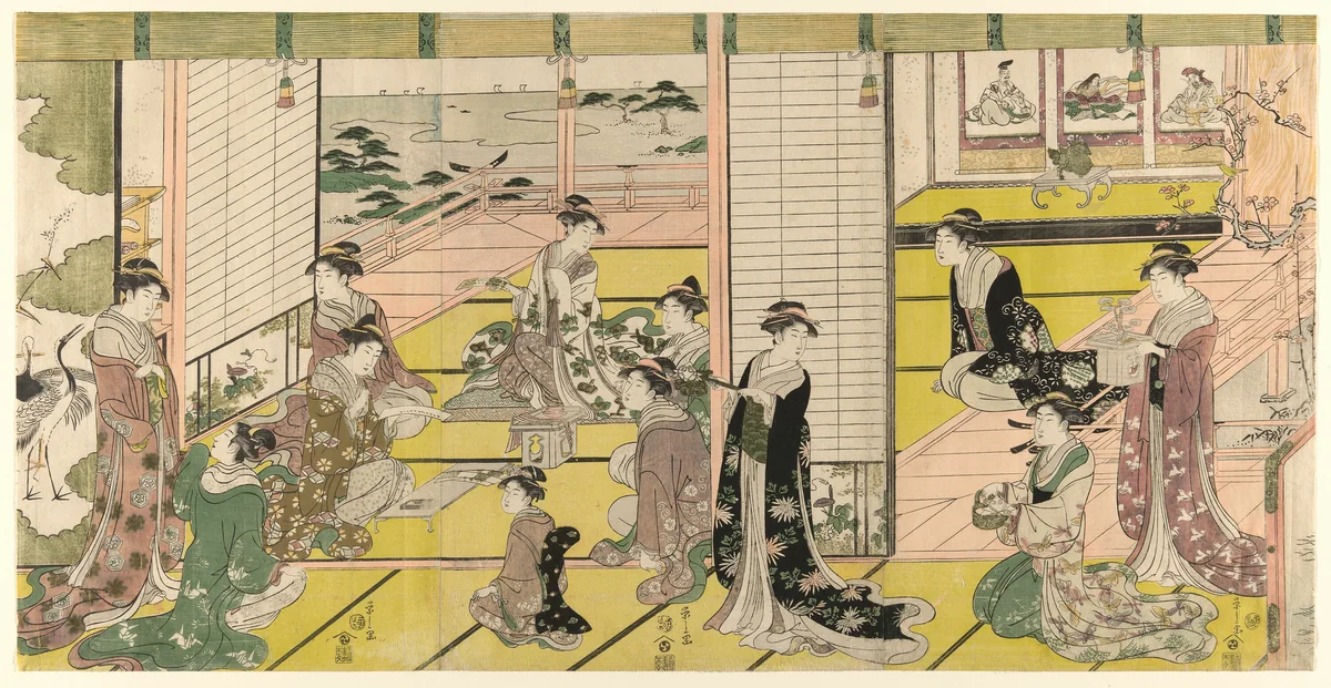 A Woman's Poetry Party by Chobunsai Eishi, print, 1788-1798