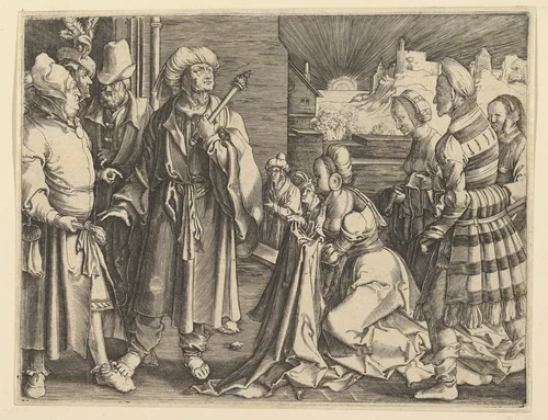 Potiphar's Wife Accuses Joseph (copy) by Clement de Jonghe, print, 1640-1670