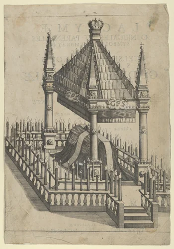 Catafalque for Prince Gottfried Maria Ignaz, frontispiece to 'Lacrymae Conjugales et Parentales... ' by anonymous, print, 1677