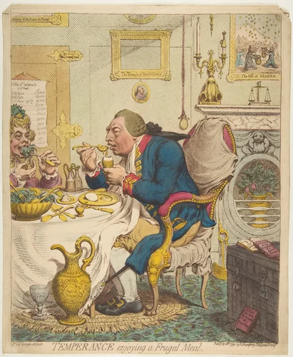 Temperance Enjoying a Frugal Meal by James Gillray, print, 1792