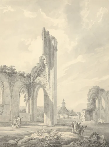 Ruins of Glastonbury Abbey by Michael Angelo Rooker, drawing, 1794