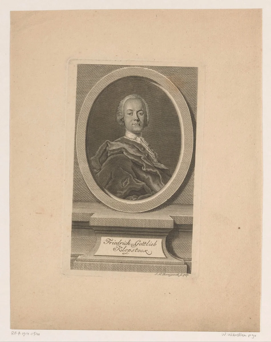 Portret van Friedrich Gottlieb Klopstock by Johann Martin Bernigeroth, print, 1723-1767
