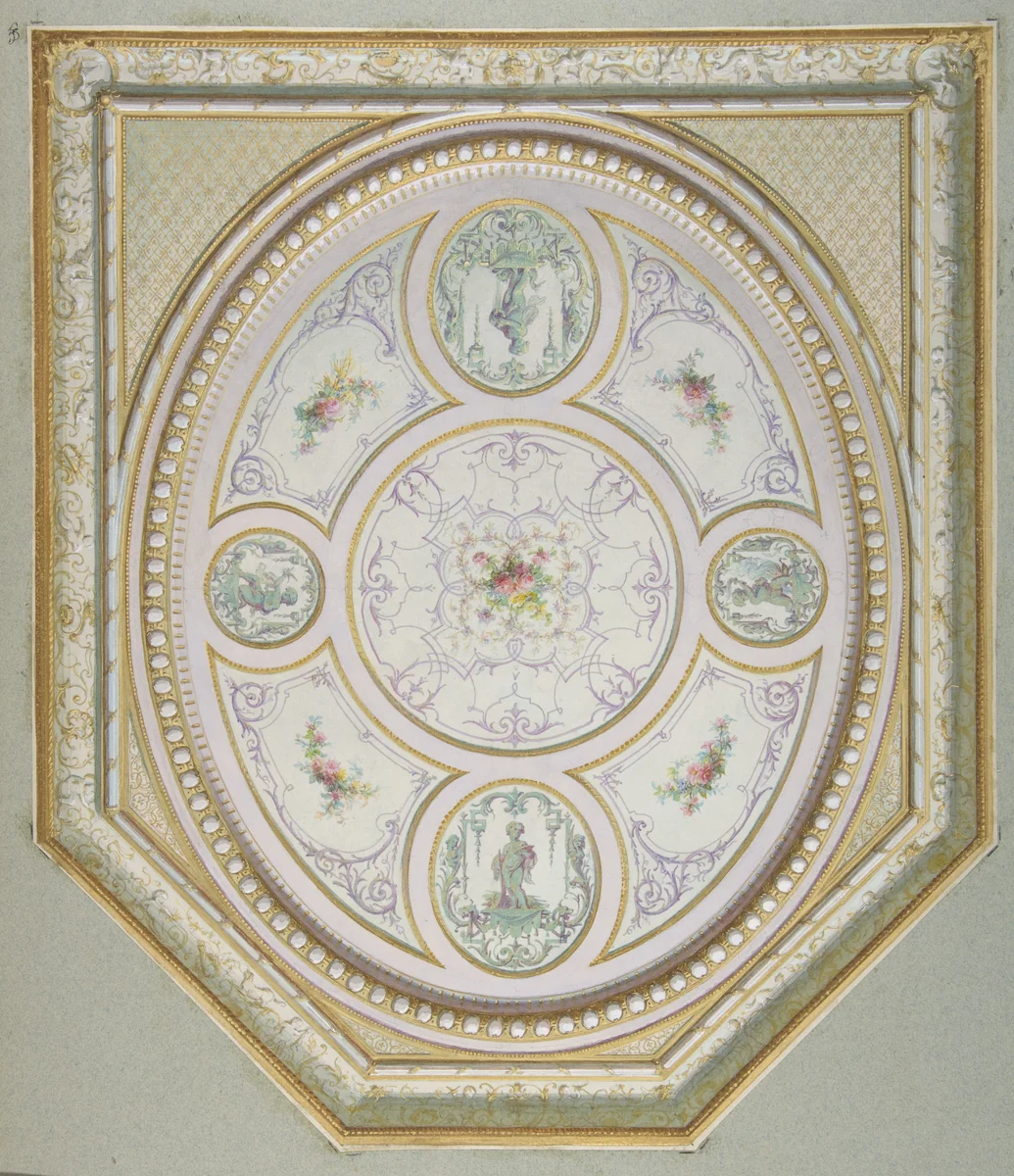 Ceiling Design by Jules-Edmond-Charles Lachaise, drawing, 1850-1900