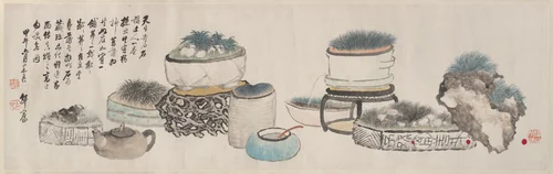 Pots, Rocks and Plants by Guo Zongyi, painting, 1894