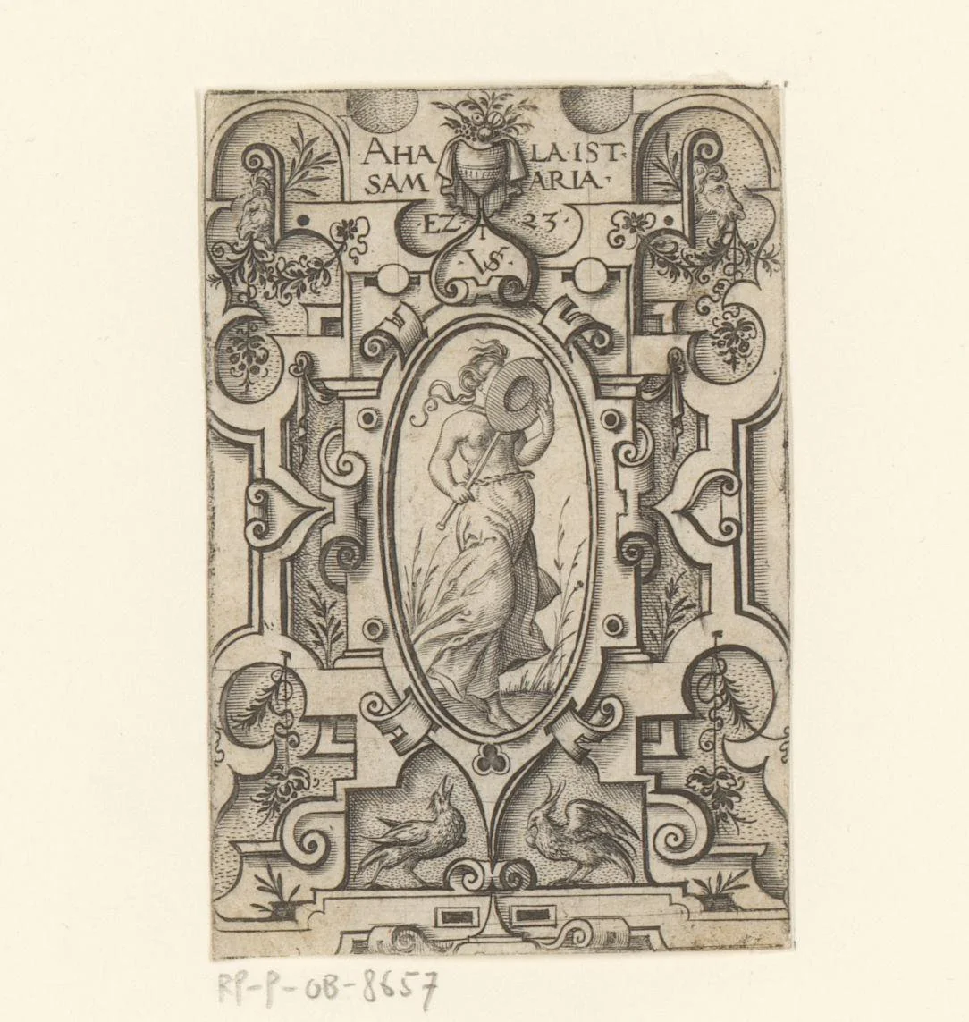 Ohola in rolwerk omlijsting by Unknown, print, 1524-1562