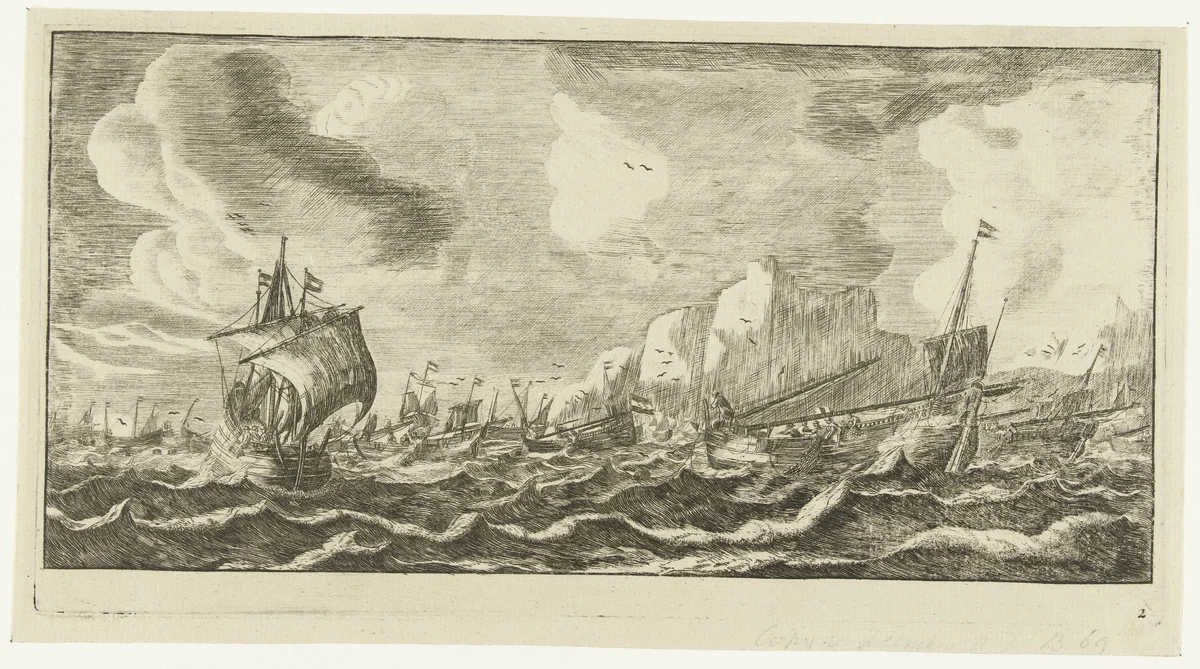 Haringbuizen op zee by anonymous, print, 1730-1760