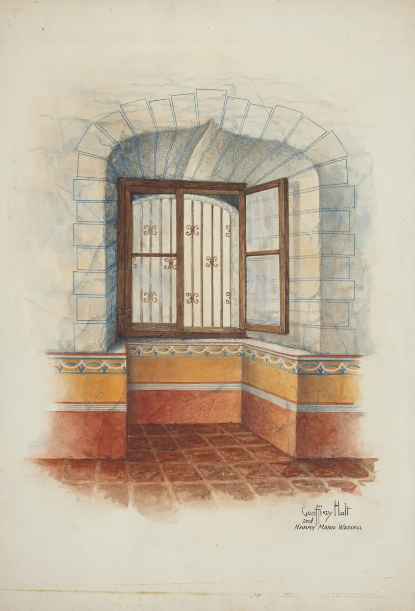 Restoration Drawing: Wall Painting Around Window, with Grille by Harry Mann Waddell, index of american design, 1939