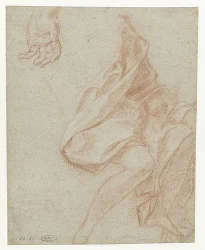 Studies voor het onderlichaam en benen en binnenzijde van hand van Hieronymus by Benedetto Luti, drawing, 1676-1724