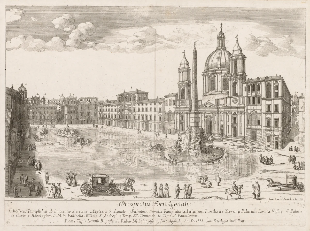 Piazza Navona from "Prospectus Locurum Urbis Romae Insign[ium] by Lievin Cruyl, print, 1666
