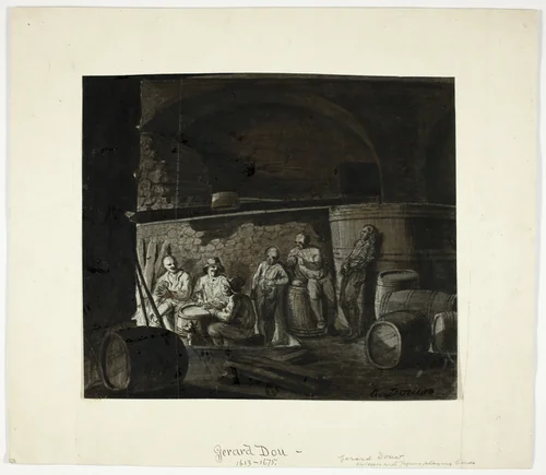 Wine Cellar with Men Playing Cards by Gerard Dou, drawing, 1700-1799
