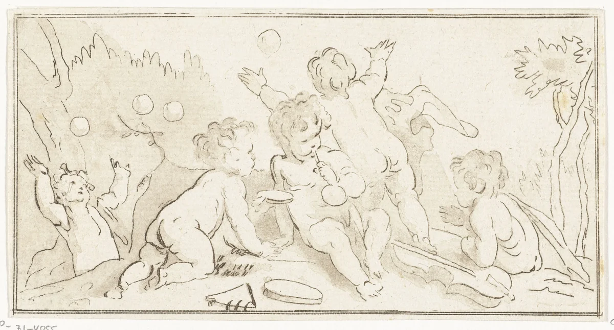 Bellenblazende putti by Anthonie van den Bos, print, 1778-1838