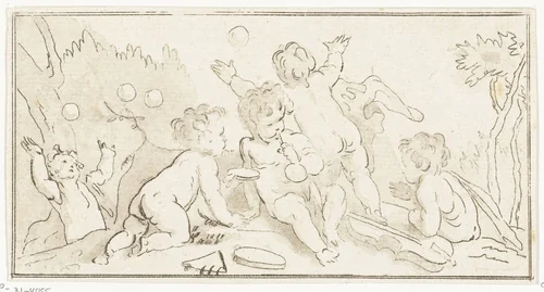 Bellenblazende putti by Anthonie van den Bos, print, 1778-1838