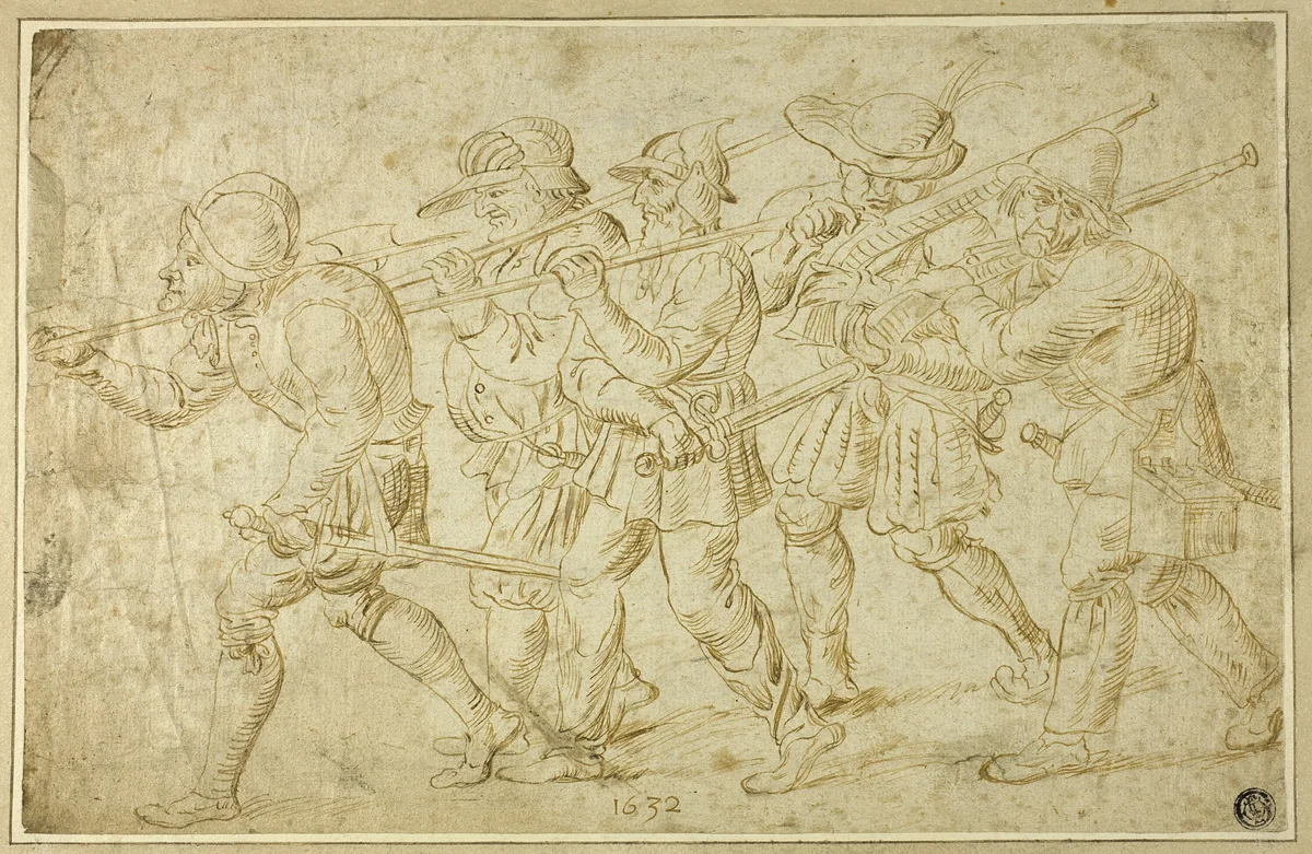 Foot Soldiers by Adriaen Brouwer, drawing, 1632