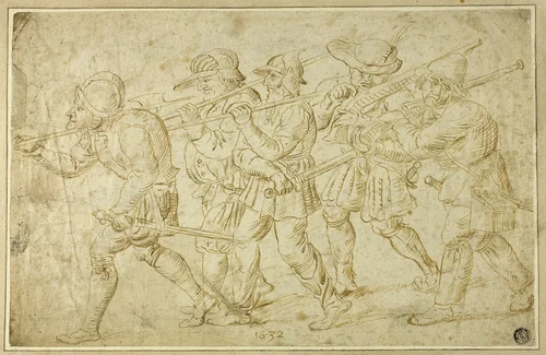 Foot Soldiers by Adriaen Brouwer, drawing, 1632