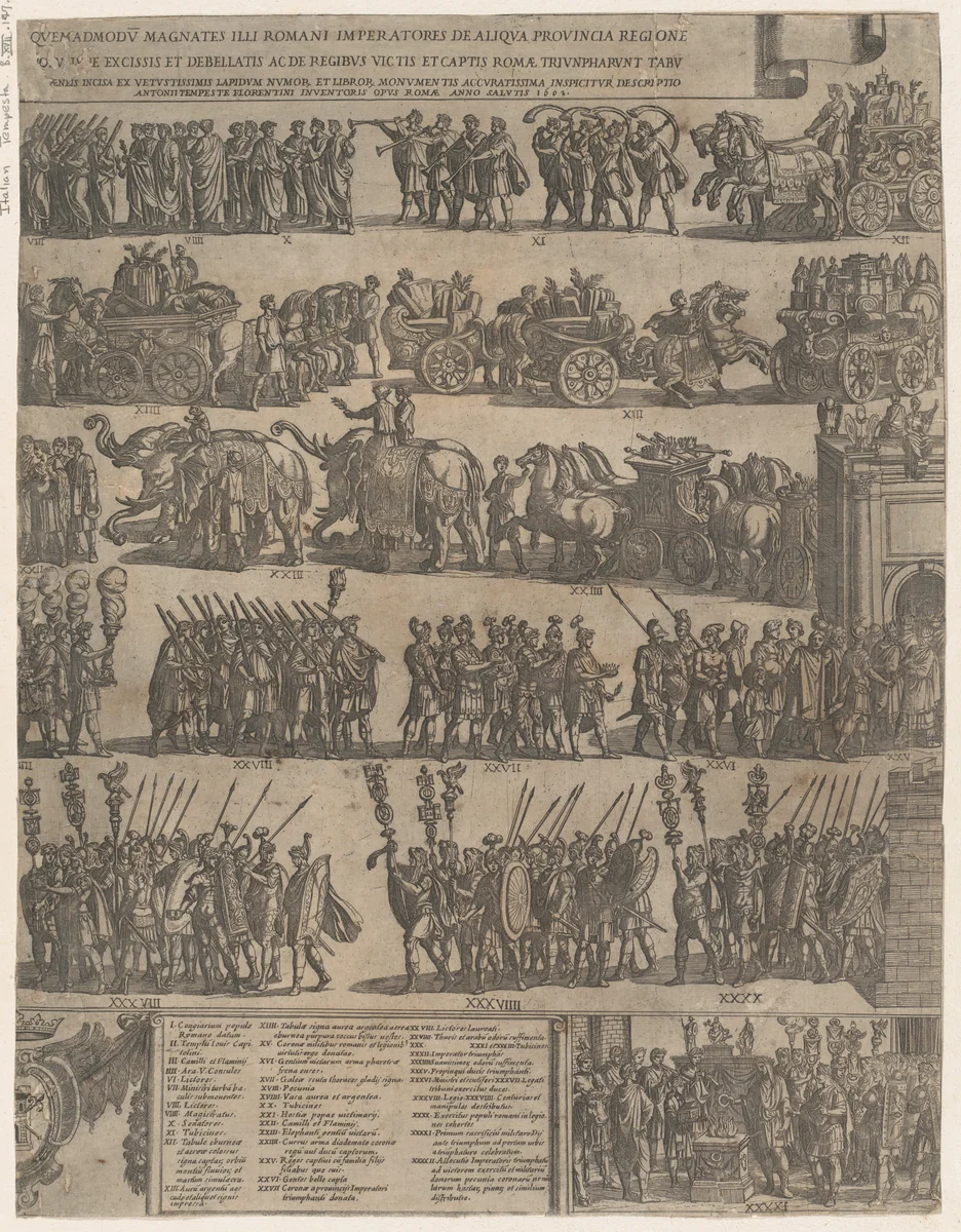 Triumph of a Roman Emperor (left side) by Antonio Tempesta, print, 1603