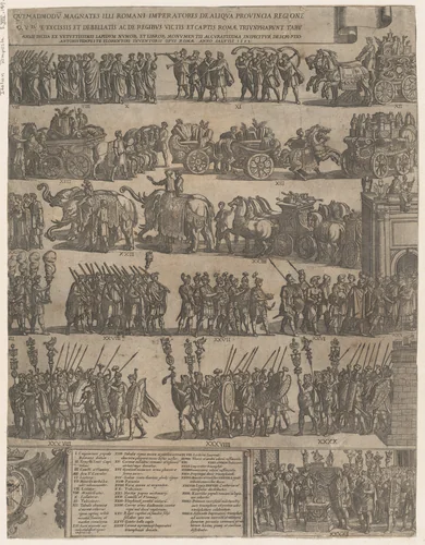 Triumph of a Roman Emperor (left side) by Antonio Tempesta, print, 1603