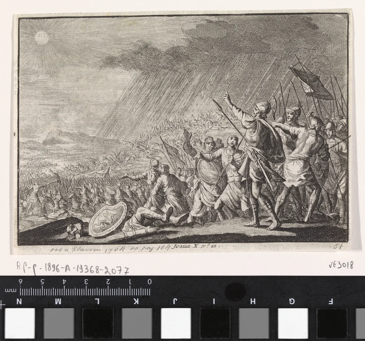 Slag van Gibeon by Jan Luyken, print, 1703-1762